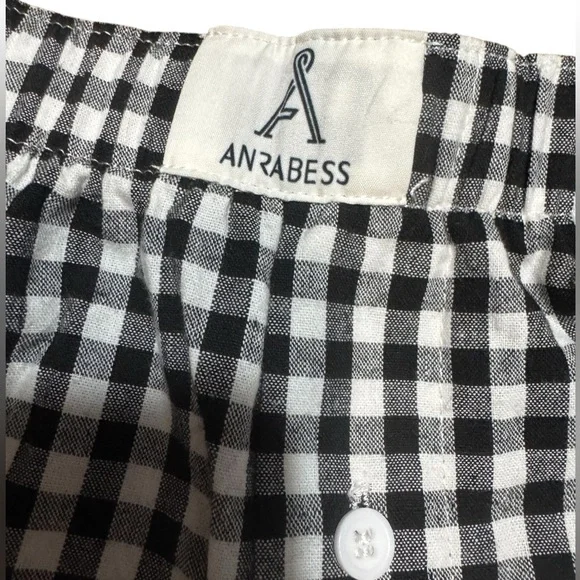 ANRABESS Women's Gingham Check Shorts Plaid Sleep & Lounge Black and White - Picture 4 of 16